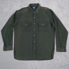 VTG Woolrich Chamois Cloth Shirt Men M/L ArmyGreen Sun Faded Flannel Heavyweight