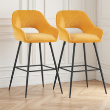 2/4X Bar Stools Velvet/PU Metal Legs Breakfast Stools Kitchen Padded Chairs