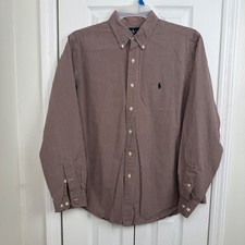 Ralph Lauren Men's Classic Fit Brown Red Gingham Button Down Shirt Size 16.5 L