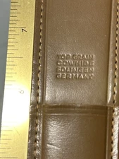 Vintage Solingen Gold Tone Ruler & Leather Scissor Holder Germany Cowhide Brown