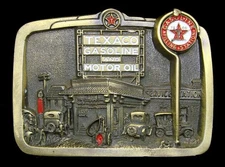 PK04106 *NOS* VINTAGE 1970s **TEXACO GASOLINE & OIL** 1920s GAS STATION BUCKLE