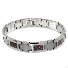 Tungsten Carbide Red Carbon Fiber Men's Link Bracelet 8.5"