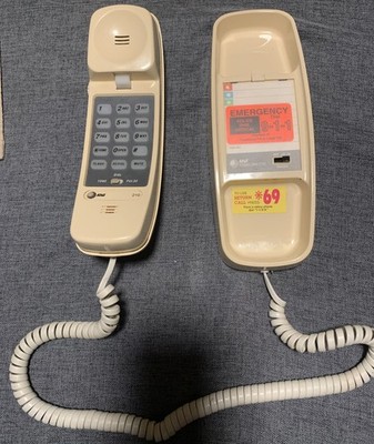 AT & T Trimline Phone 210 Touch Tone Push Button Corded Beige Vintage A T T