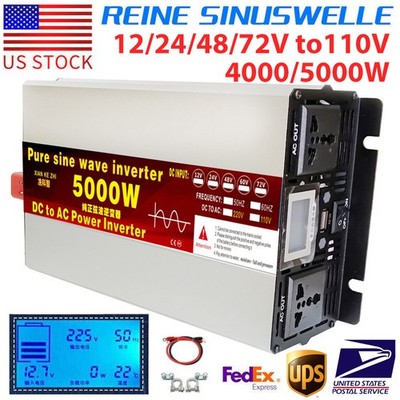 Pure Sine Wave Inverter 4000W 5000W Off Grid 12V 24V 48V 72V to 110V  LCD USA
