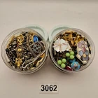 VINTAGE COSTUME JEWELRY LOT IN CLEAR DISPLAY JARS RHINESTONE ENAMEL