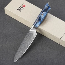 13cm Utility Knife Japanese VG10 Damascus Steel Kitchen Knife Blue Resin Handle