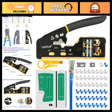 Pass-Through RJ45 Crimp Tool Kit - All-in-One Ethernet Stripper  Cutter for Cat