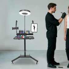 Black Ink Art Cart with LED Light, Rolling Workstation For Salon 25.02 lbs
