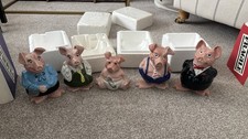 FULL SET 5 WADE NATWEST PIGS PIGGY BANKS & ORIGINAL STOPPERS 1980's - Mint Cond