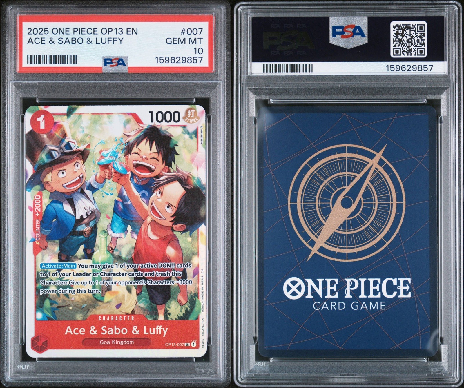 2025 One Piece Ace Sabo Luffy OP13-007 SR PSA 10 GEM MINT EN view 3