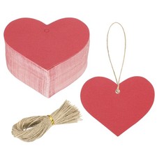 100Pcs Kraft Paper Gift Tags String 2.2 x 2.6 Inch Heart Shape Glittery Red