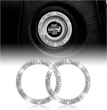 2PCS Bling Car Engine Start Stop Decoration Ring, Double Rhinestone Rings Silver