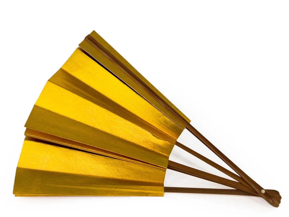 Ventilador de Presencia Plegable Japonés De Colección Dorado y Plateado Sin Usar en Caja Original: PS Foto 3 de 4