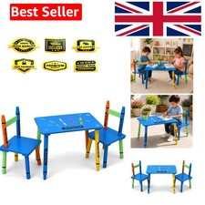 Children's Wooden Crayon Table and Chairs Set - Multi-colour, Rectangular, Ea...
