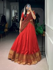 Cherry Red Poly Cotton Lehenga Choli Set Indian Traditional Party Wear
