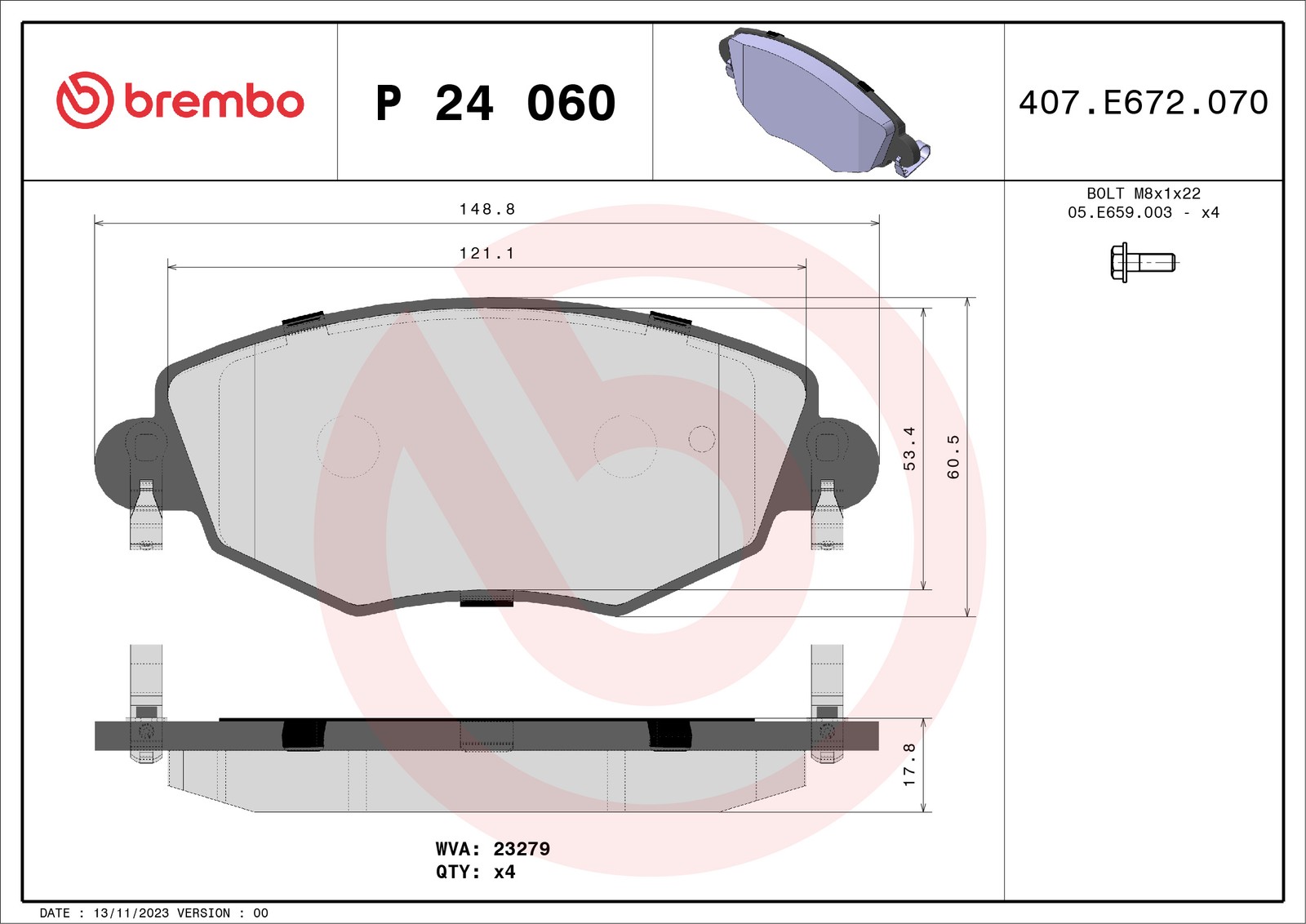 Für BREMBO P 24 060 Brake Pad Set, Disc Brake - Bild 6