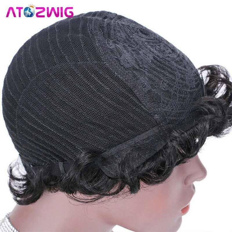 Pelucas onduladas cortas de cabello humano rubio dorado corte en capas con flequillo sin encaje 150 % Foto 2 de 4