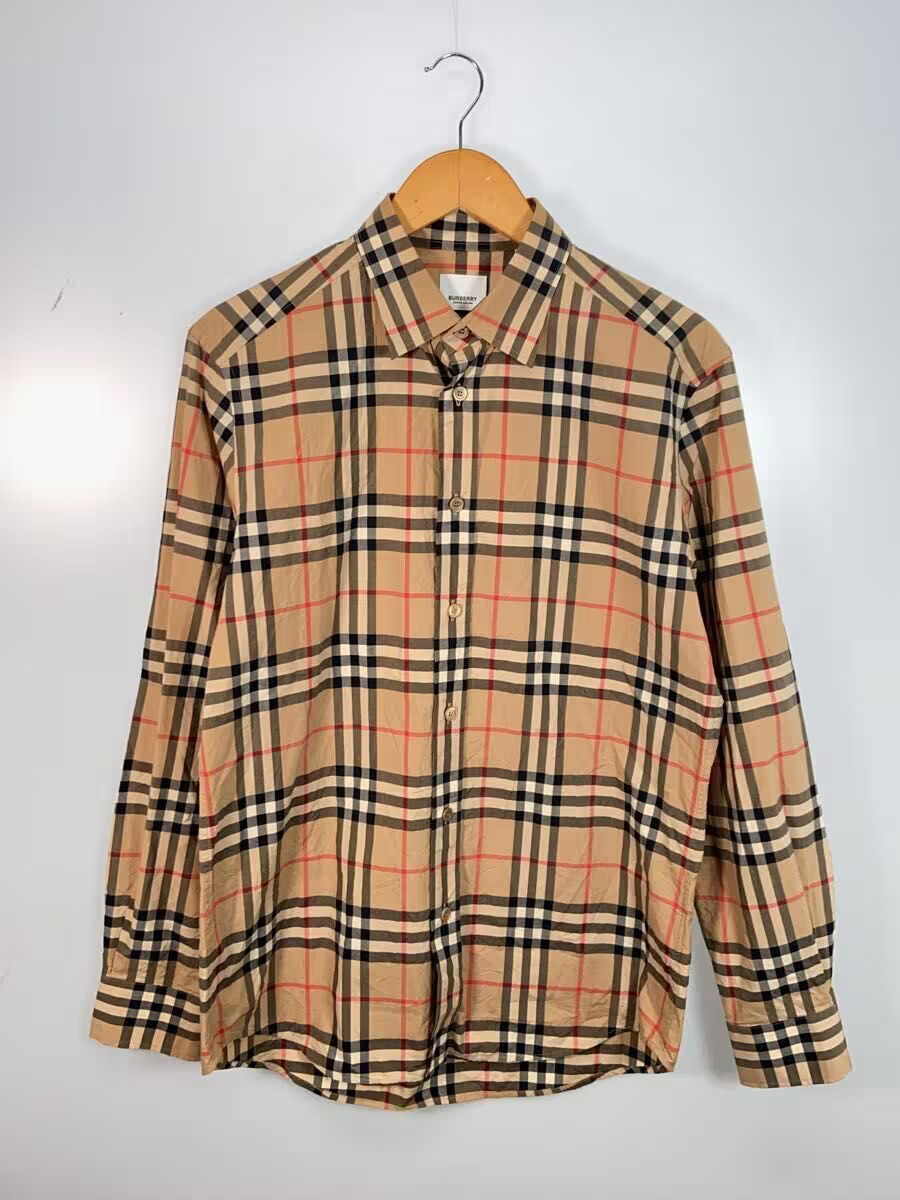 BURBERRY Long Sleeve Shirt, Medium, Cotton, Beige Check