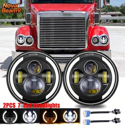 7'' inch Round LED Headlights Combo DRL&Turn For Freightliner Coronado 2001-2016