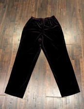 Vintage Dark Purple Velvet Wide Leg Pants Women's Size 12 Elastic Waist Made USA