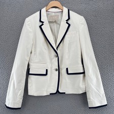 Banana Republic Blazer Women 6 Ivory Two Tone Black Contrast Trim Cotton Stretch