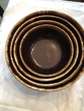 Vintage Kathy Kale Brown Drip Glaze Nesting Serving Bowls USA