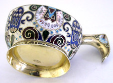 BEAUTIFUL RUSSIAN 84 SOLID SILVER GILT ENAMEL KOVSH CUP