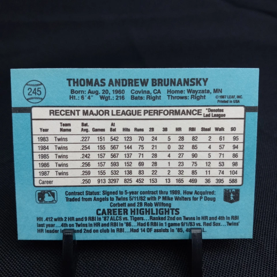 1988 Donruss Tom Brunansky #245 Baseball Card Minnesota Twins (1A498) - Image 2 of 3