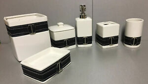 Elegant Bathroom Accessories Set White, Leather Bathroom Accessories