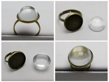 10 Bronze Rings with 14mm 16mm 18mm 20mm Glass Half Sphere Ball Cabochon