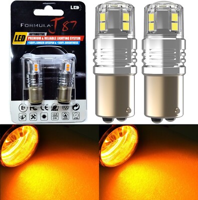 LED 15W 2357 Orange Amber Two Bulbs Light Front Turn Signal Replace Stock Fit OE