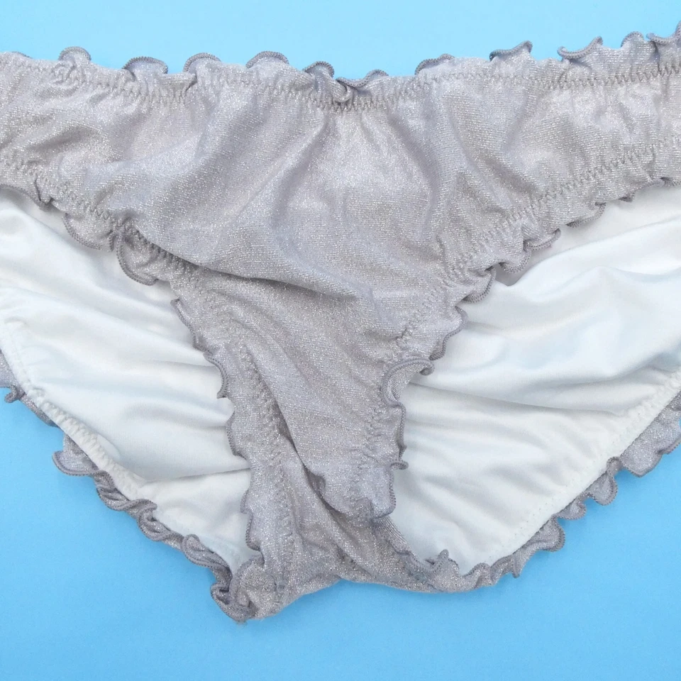 Nuevo traje de baño de parte inferior de bikini brasileño descarado gris medio con volantes Victorias Secret Foto 2 de 4