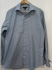 Banana Republic Fitted Blue Yellow Striped French Cuff Dress Shirt L 16-16 1/2