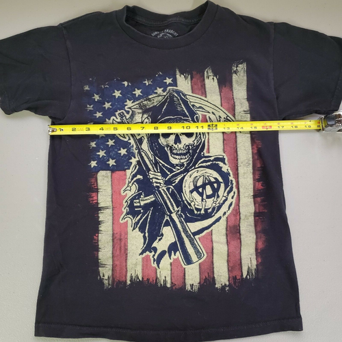 Sons of Anarchy Road Gear T Shirt Skull Reaper American Flag Graphic Black sz S - Picture 4 of 5
