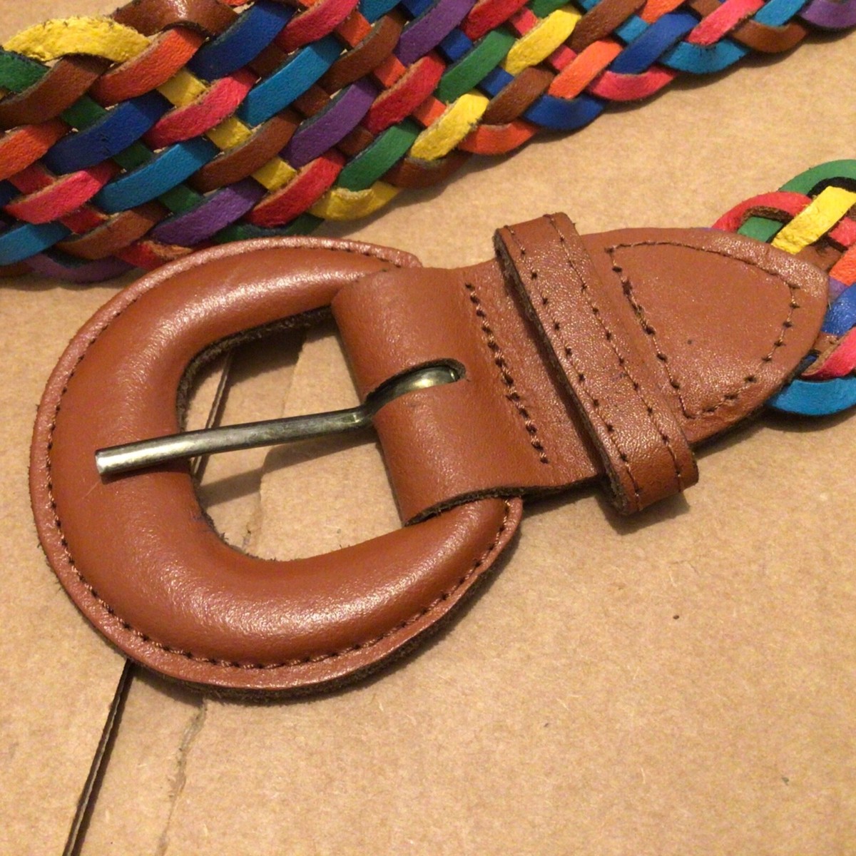 Vintage Multicolor Rainbow Braided Leather Belt Colorful Boho Woven Size M L il_fullxfull.5284913829_j764.jpg main image 3