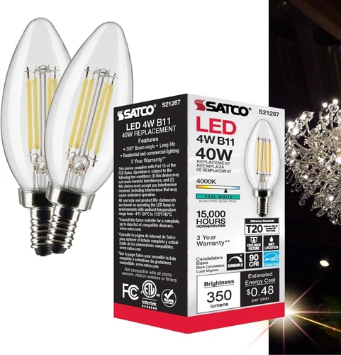 Satco S21267 - 4 Watt B11 LED E12 Clear Light Bulbs - 4000K (2, 6 or 24 Pack) - Picture 11 of 13