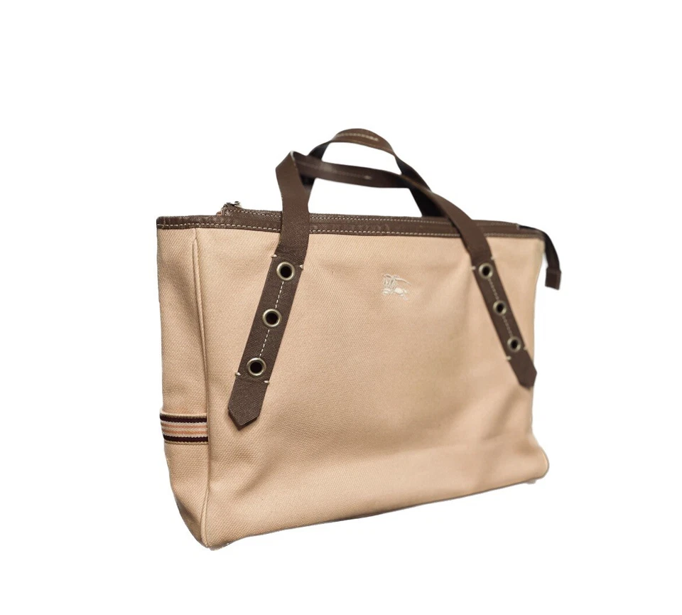 Сумка-тоут Burberry Blue Label розовая холщовая коричневая кожа в полоску боковые карманы - Изображение 3 из 4