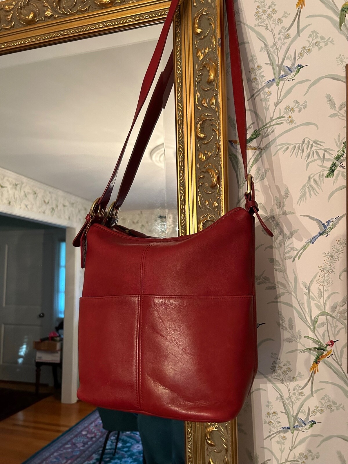 COACH VINTAGE NYC 1990s Red Leather Rivington Bag Gem