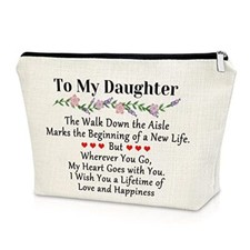 Daughter Wedding Gift from Mom Dad Makeup Bag to My Daughter on Her Beige