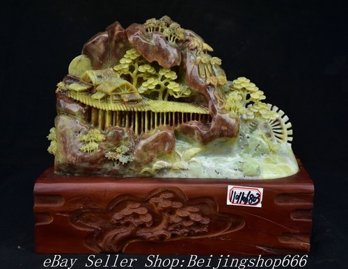 14.4" Chinese Natural Xiu Jade Carved Mountain Tree Bridge Statue Sculpture - 第 1/12 張圖片