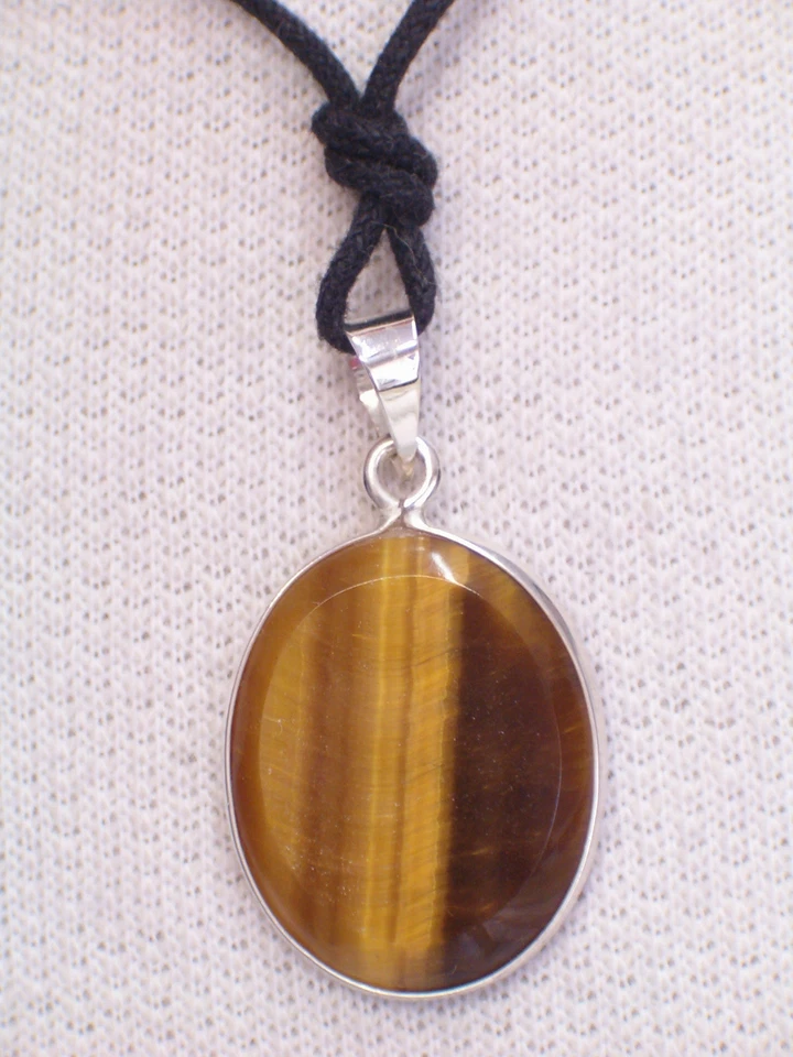 Ciondolo in ARGENTO 925 con OCCHIO DI TIGRE naturale e girocollo - pendente - Immagine 2 di 4