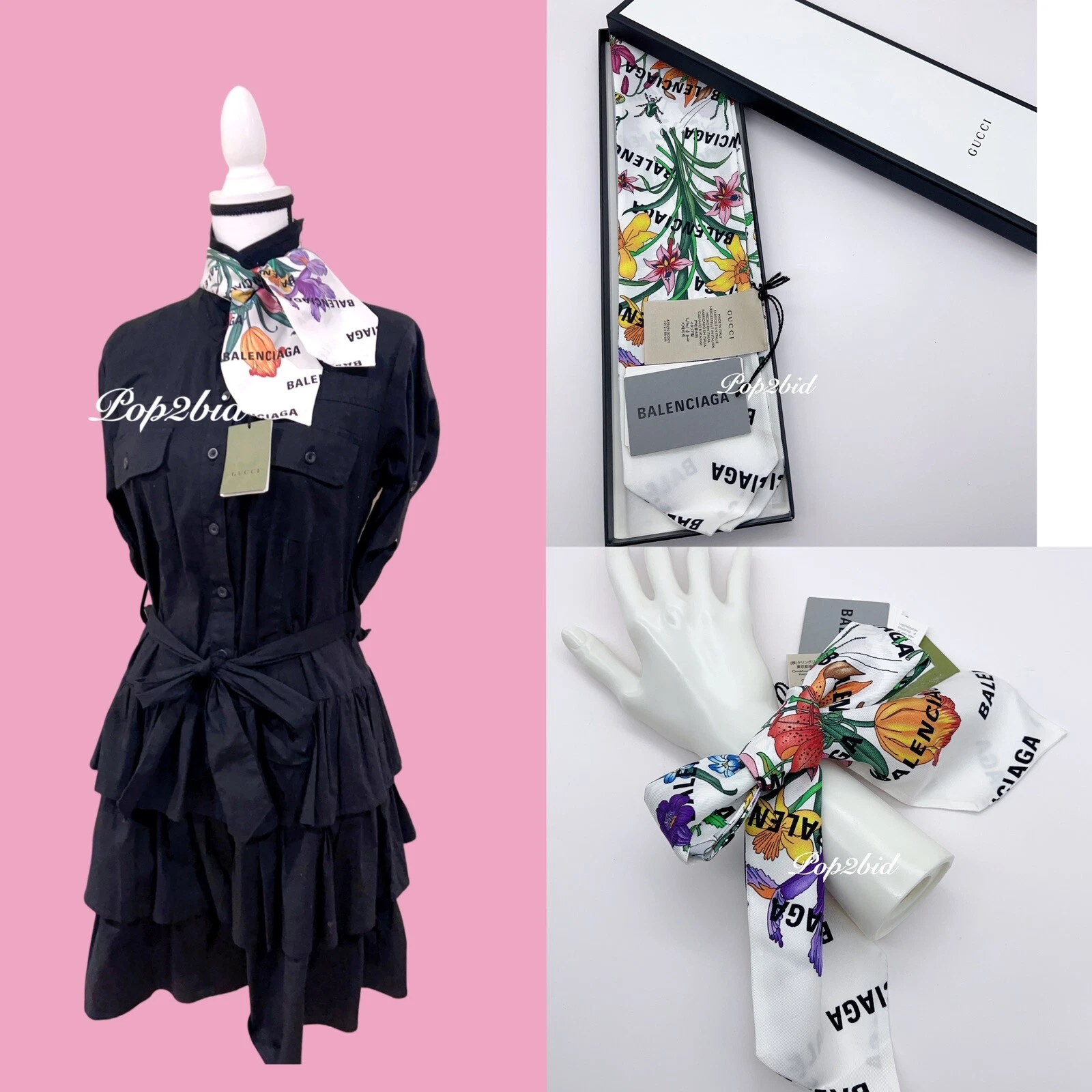 Écharpe imprimée florale collaboration Gucci X Balenciaga 10x86 CM neuve avec étiquette 100% authentique