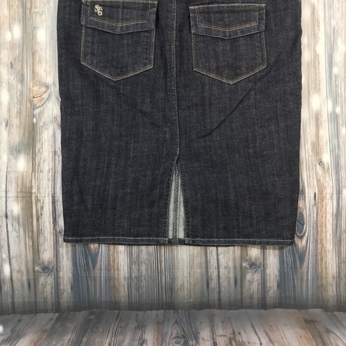 See Thru Soul jean skirt womens size 28 knee length with slit dark wash - Picture 6 of 11