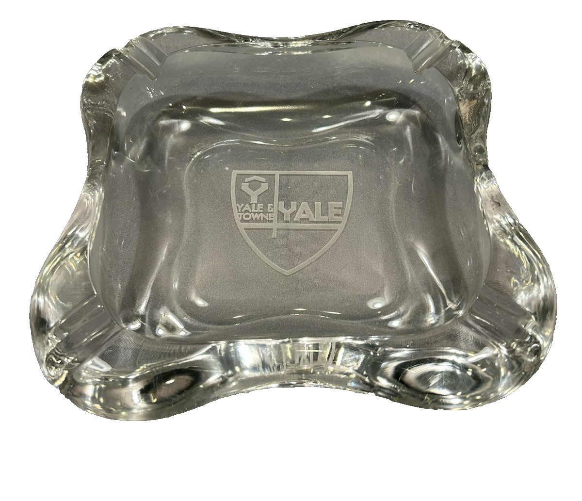 Towne & Yale Mfg. Clear Thick Glass Art Deco Vintage Ashtray - 8" x 8" - Rare