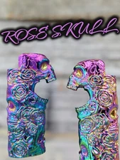 Lighter Case Cover RAINBOW METAL Fits Bic Lighter J6 ROSE SKULL