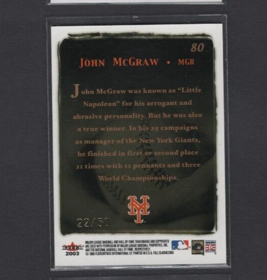 2003 FLEER FALL CLASSICS GALLERY GOLD PARALLEL #80 JOHN MCGRAW GIANTS SP #/50 - Image 2 of 2