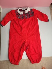 Vintage Osh Kosh Baby Girl Holiday Red One Piece Romper Peter Pan Collar 18 Mth