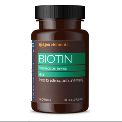 New Amazon Elements 5,000 mg Biotin Vegan - 130 Capsules - 2 Pack