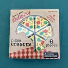 PIZZA ERASERS, PACK OF 6 COLORED PIZZA LOOKING ERASERS. Swinton. VERY GOOD.