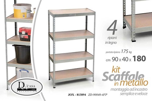 SCAFFALE METALLO 4 RIPIANI MENSOLA LEGNO 175kg GARAGE CUCINA MAGAZZINO 180*40*90 - Foto 2 di 2
